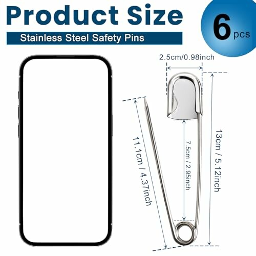 6 Pcs 5 Inch Large Safety Pins